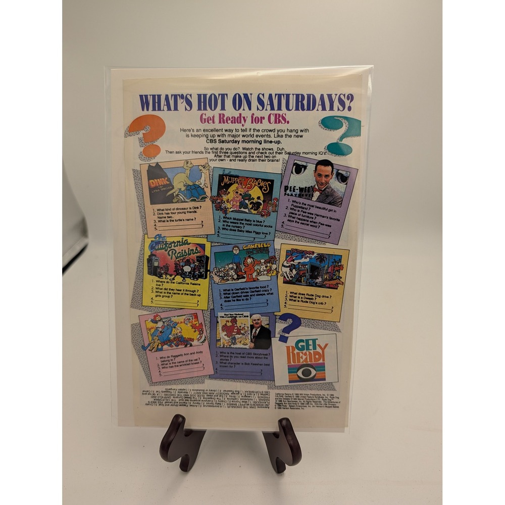 Vintage Printed Advert 1989 CBS Saturday Morning Cartoons Pee-wee Muppet Babies
